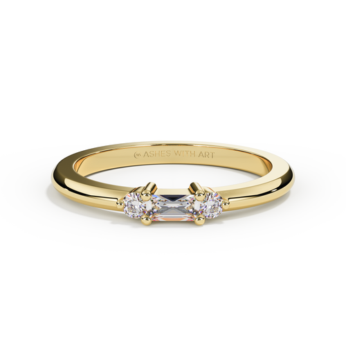 Dainty Baguette Diamond Ring with Ashes or Hair in 18ct Yellow Gold