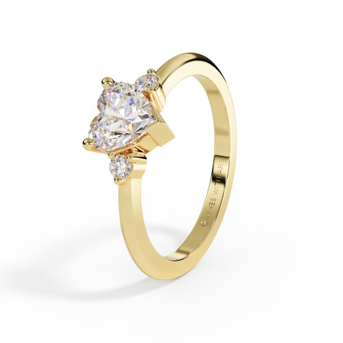 Heart Diamond Ashes Ring with Side Accent Diamonds in Yellow Gold