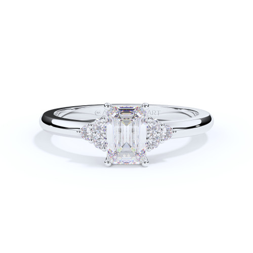 memorial ashes white gold ring with trilogy emerald cut diamond and sides