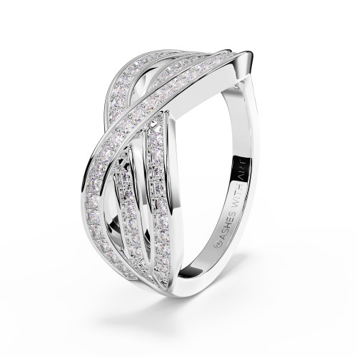 Modern sterling silver ashes waves memorial ring with multiple diamond-set bands