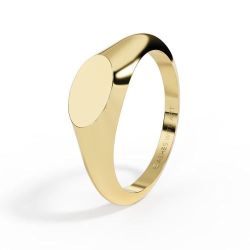 yellow gold oval signet ring with ashes and engraving