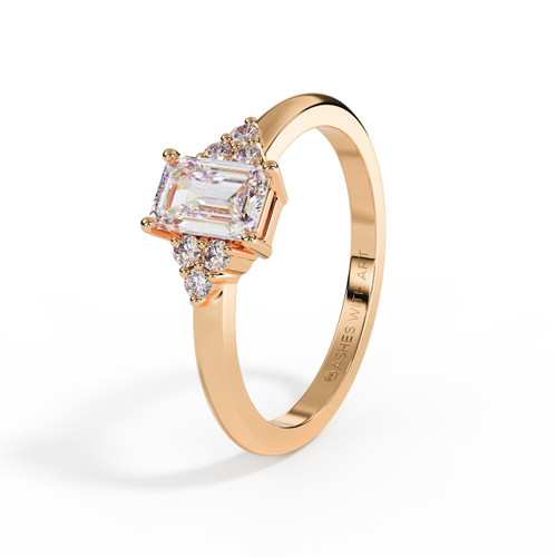 emerald and round side stone crystal ashes ring in rose gold