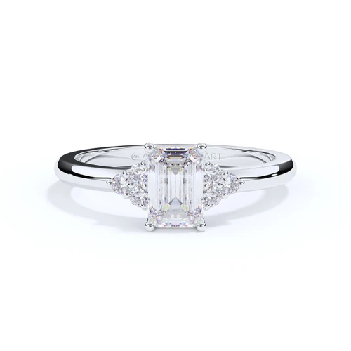 memorial ashes white gold ring with trilogy emerald cut crystal and sides
