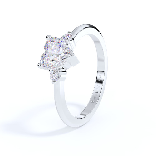 Crystal CZ Side Set Heart Trilogy Ring in White Gold for Ashes