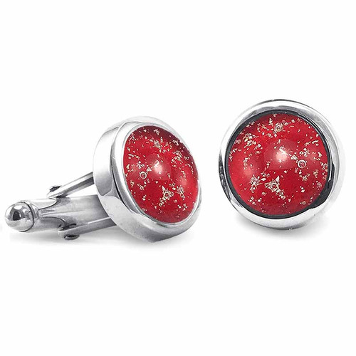 Men's Memorial Silver Cufflinks with Visible Ashes in Glass Gemstones