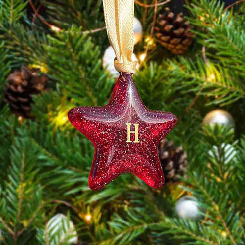 Ashes inside Glass Star Shaped Memorial Christmas Bauble Hanging Decoration