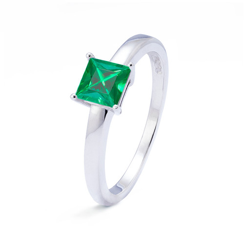princess cut emerald gemstone set in platinum memorial ring