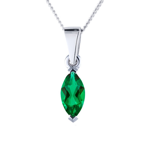 sterling silver memorial ashes pendant necklace with marquise cut emerald