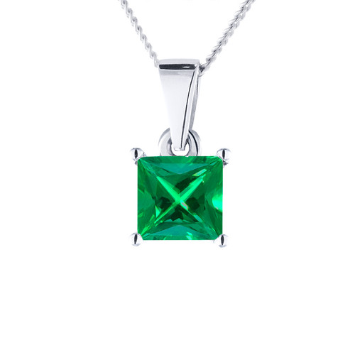 princess cut emerald pendant in silver