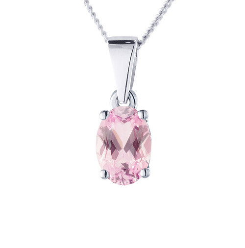 white gold pendant with oval cut pink sapphire