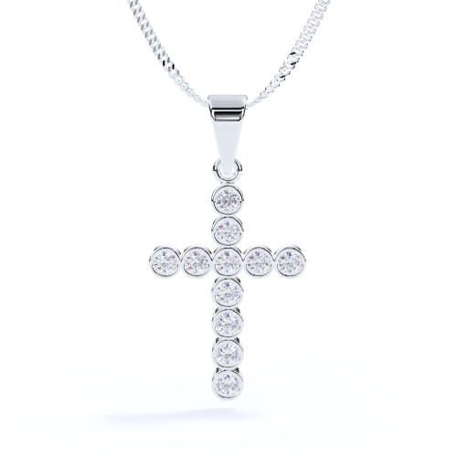 Sterling Silver Cross Pendant with 11 Bezel Set Diamonds and Suitable to Contain Ashes or Hair