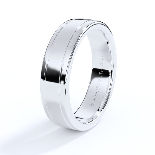 White Gold 6mm Slight Court Shaped Band with Two Line Engravings, Suitable to Contain Ashes or Hair