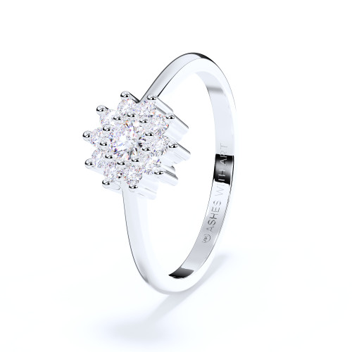 White Gold Diamond Flower Cluster Memorial Ring for Ashes
