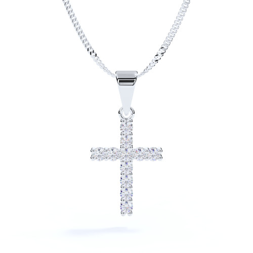 Diamond Cross Pendant Necklace in Silver