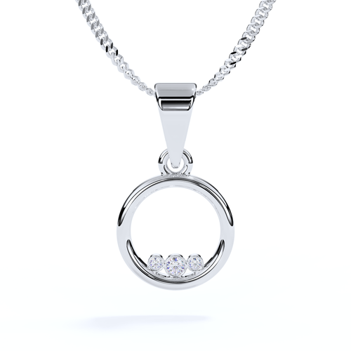 three stone diamond circle pendant in white gold with ashes or hair