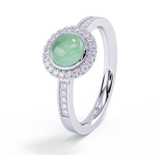 sterling silver diamond and fused glass ashes ring