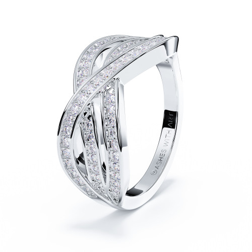 Modern sterling silver ashes waves memorial ring with multiple diamond-set bands
