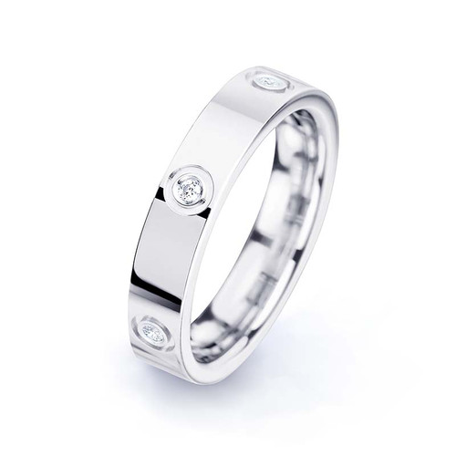 Silver Embossed 6 Diamond Memorial Cartier-Style Ring With Cremation Ashes Silver Embossed 6 Diamond Memorial Cartier-Style Ring With Cremation Ashes