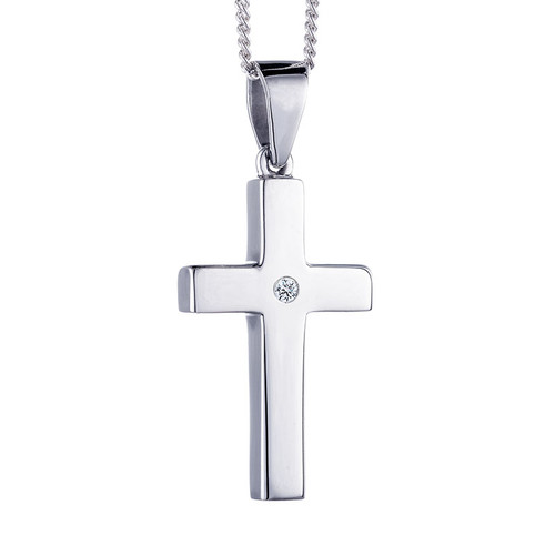 Silver White Gold Memorial Diamond Cross Pendant With Ashes