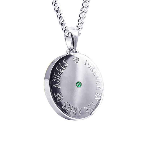 emerald round pendant with ashes