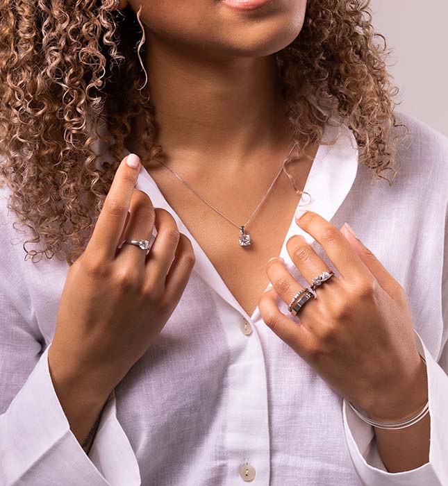 CUBIC ZIRCONIA MEMORIAL NECKLACES AND RINGS