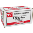 Winchester USA Rifle Ammunition 7.62x39mm 123 gr. FMJ 2355 fps 120/ct (Bulk)