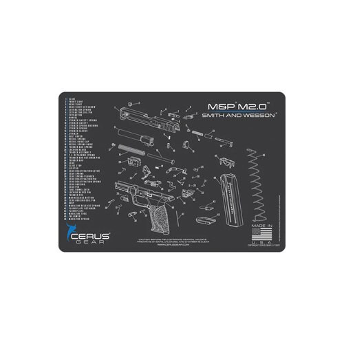 SCHEMATIC HANDGUN MAT - CHARCOAL GRAY/CERUS BLUE, S&W M&P M2.0, 12\" X 17\"