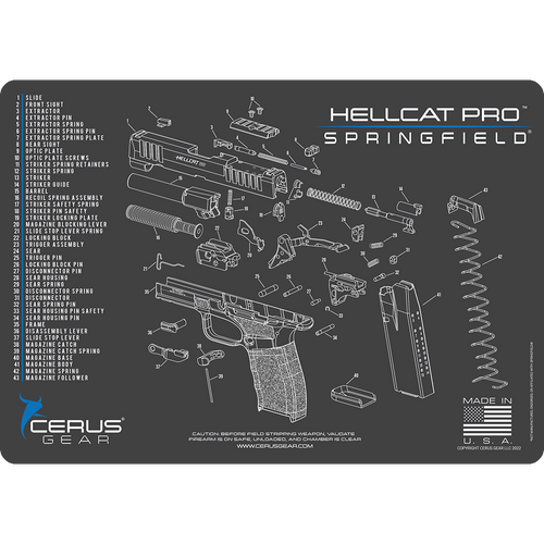 SPRINGFIELD HELLCAT SCHEMATIC PROMAT - CHARCOAL GRAY/PINK, 12" X 17"