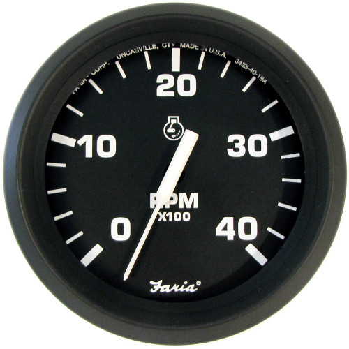 Faria 4" Tachometer Euro Style Black w/White Letters 4000RPM Diesel Mechanical Take Off &amp; Variable Ratio Alt.