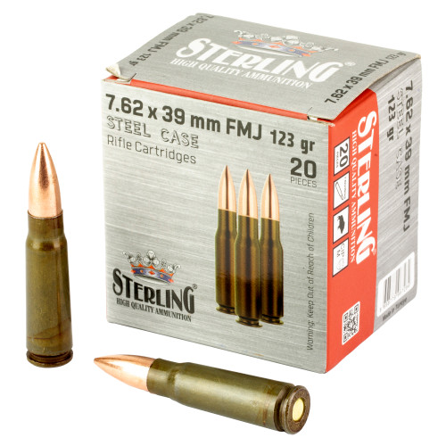 Sterling 7.62X39mm 123 Grain Full Metal Jacket Steel Cased 20 Round Box SRL8698779967284 Sterling