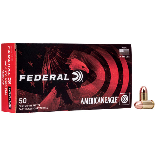 Federal American Eagle, 380ACP, 95 Grain, Full Metal Jacket, 50 Round Box AE380AP