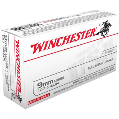 9MM LUGER 147GR FULL METAL JACKET FLAT NOSE 50/BOX Winchester Ammunition  LUGER 147GR FULL METAL JACKET FLAT NOSE 50/BOX Winchester Ammunition Ammo
