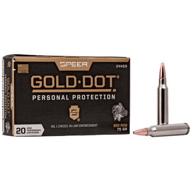 er Ammunition Speer Gold Dot 223 Remington 75Gr Gold Dot Hollow Point 20 Round Box 24469 Ammo