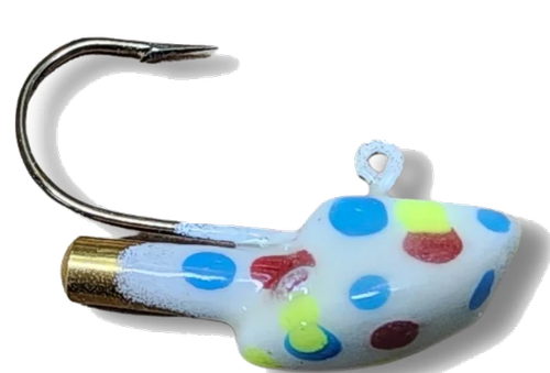 Wonderbread Short Rattle walleye jig featuring a compact short-shank hook, bottom-oriented head, Kryptonite Glow finish, and integrated brass rattle.