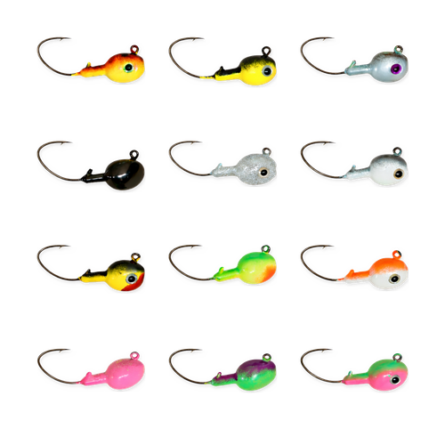 Walleye Jig Full Set with 12 assorted 1/4 oz colors and Eagle Claw Lil Nasty hooks