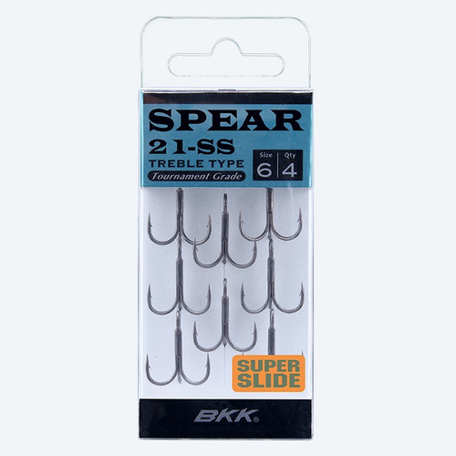 BKK Spear 21 SS treble hooks package showing premium replacement hooks for hard baits and terminal tackle