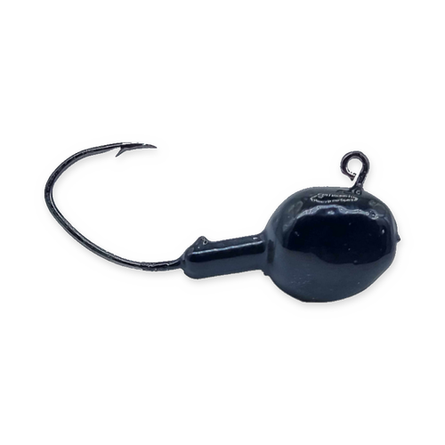 Black Sparrow 1/4 oz walleye jig with solid-black finish and black Eagle Claw Lil Nasty hook