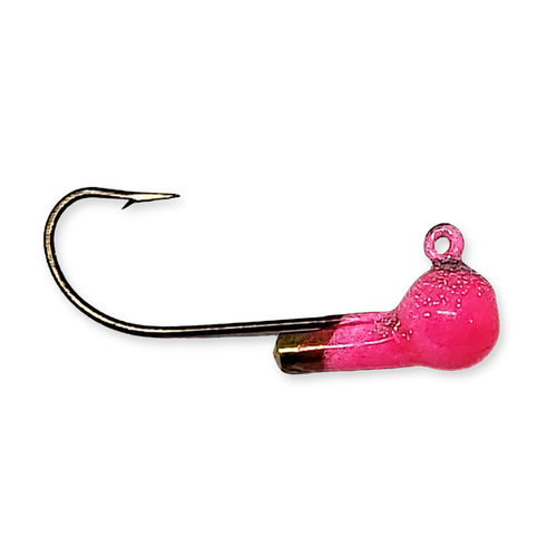 Rock & Roll Ball Rattle Pink Silver jig with pink and metallic silver Kryptonite Glow finish, built-in brass rattle and Eagle Claw hook