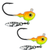 Big Sky Lemon Orange Splash Hecla Hammer jig on white background showing bright lemon and orange color pattern with baitfish profile