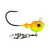 Big Sky Lemon Orange Splash Hecla Hammer jig on white background showing bright lemon and orange color pattern with baitfish profile