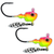 Big Sky Lemon Pink Splash Hecla Hammer jig on white background showing bright lemon and pink color pattern with baitfish profile