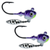 White Purple Splash Big Sky Jigs Hecla Hammer jigs shown in a clean product layout, highlighting the white-and-purple color pattern, flash blade, 3D eyes, and big-water baitfish profile.