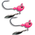 Pink Destroyer Big Sky Jigs Hecla Hammer jigs shown in a clean product layout, highlighting the bright pink-and-white color pattern, flash blade, 3D eyes, and big-water baitfish profile.