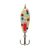Wonderbread Compac Platinum Clacker Spoon with red, blue, and chartreuse dots, red clacker blade, and black nickel high-carbon BKK treble hook