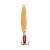Gold Swedish Pimple jigging spoon with red flipper and treble hook