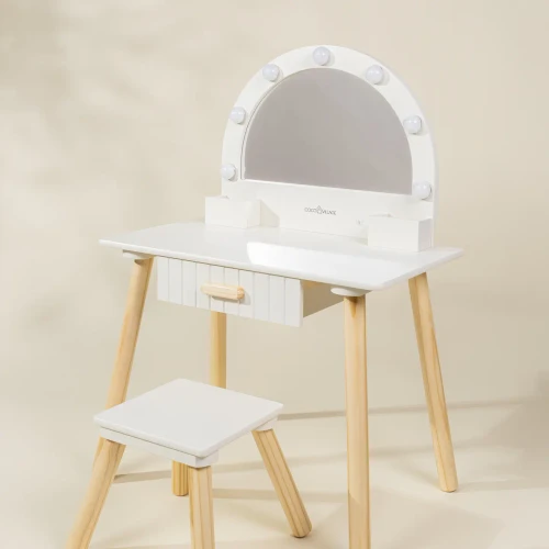 Wooden Play Vanity with Lighted Mirror & Stool
