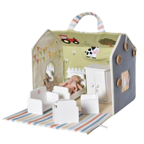 Doll House with Wooden Furniture