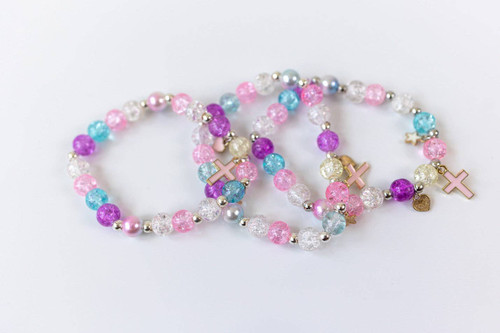Crushed Glass Bead Stretch Bracelet - Cross