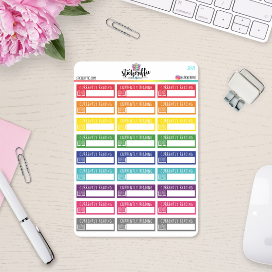 Currently Reading - Rainbow Vinyl Planner Stickers - S049