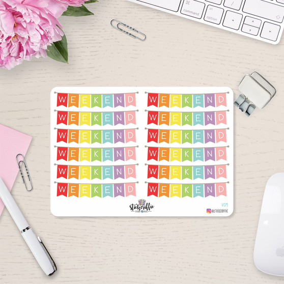 Weekend Banner Vinyl Planner Stickers Rainbow - S079